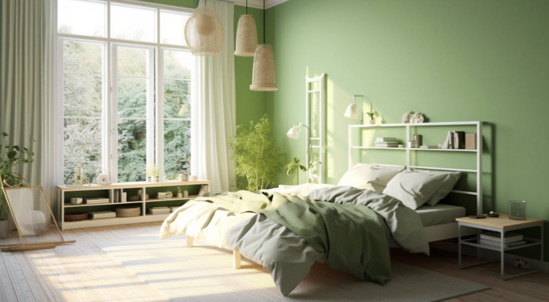 phòng ngủ màu xanh lá
