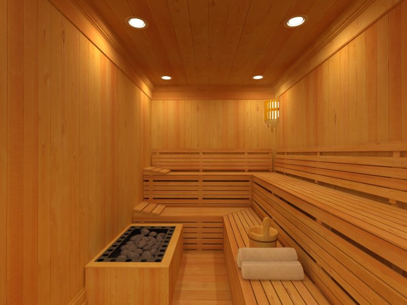 nội thất phòng xông hơi thiết kế bằng gỗ thông mỹ